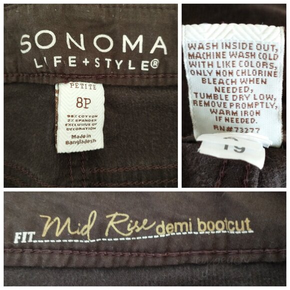 Sonoma Corduroy Pants Sz 8 Petite Brown Mid Rise Demi Bootcut Classic Equestrian - Picture 5 of 14